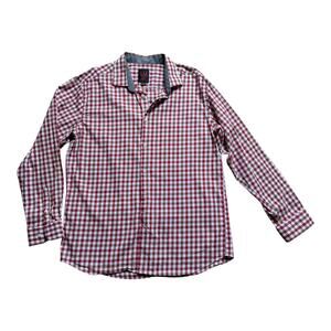 Men's Red, Brown, White Linea Uomo Button Up, 2XL, Cotton, Polyester, Check Patt